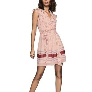 NWOT $330 Reiss Stephanie Ruffle Tie Waist Printed Pink Mini Dress Size 6